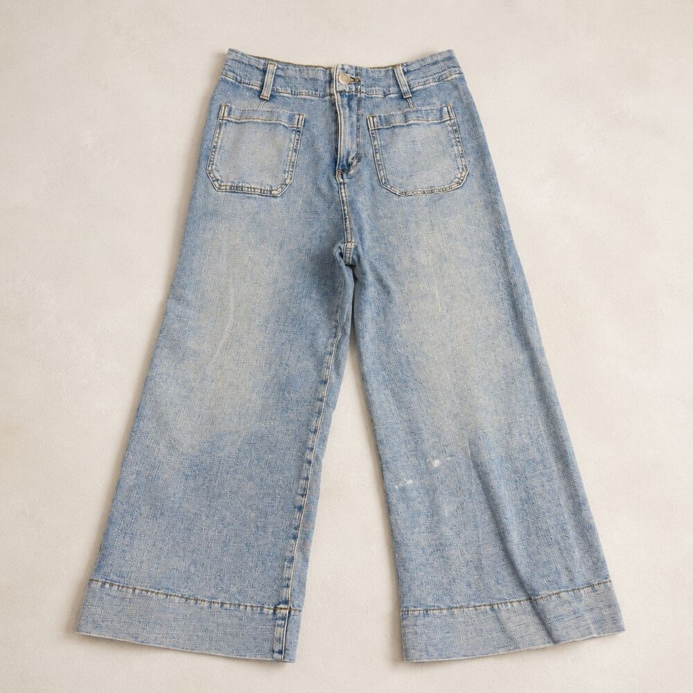 LC Lauren Conrad Wide Leg Cuffed Jeans Womens Size 10 Light Wash Patch Pocket